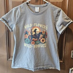 Gray Wild Flowers & Horses Kids T-Shirt
